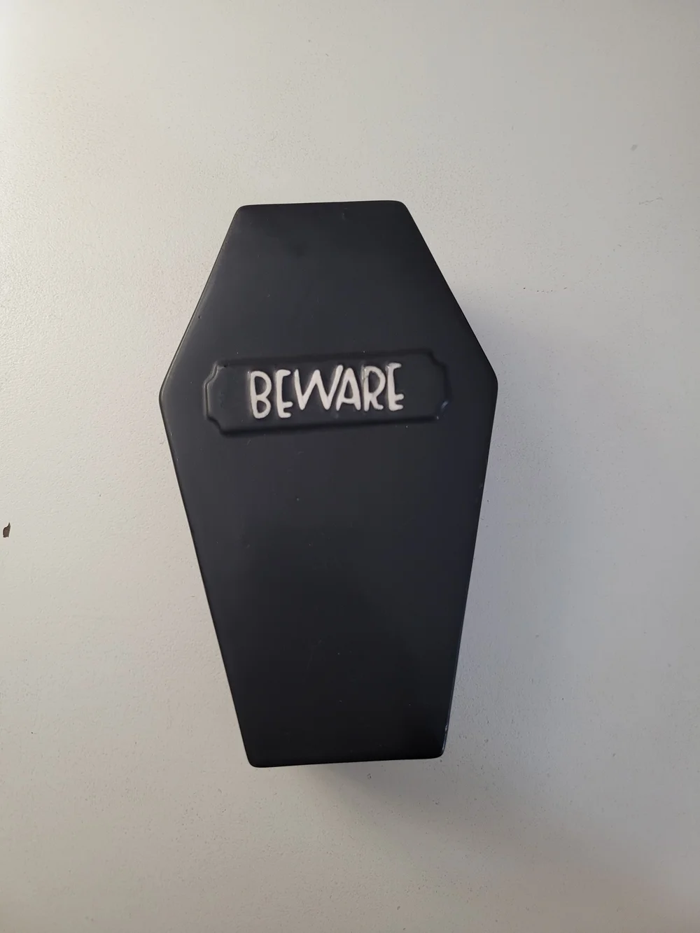 Ceramic Coffin-Shaped 'BEWARE' Decorative Jewelry Box